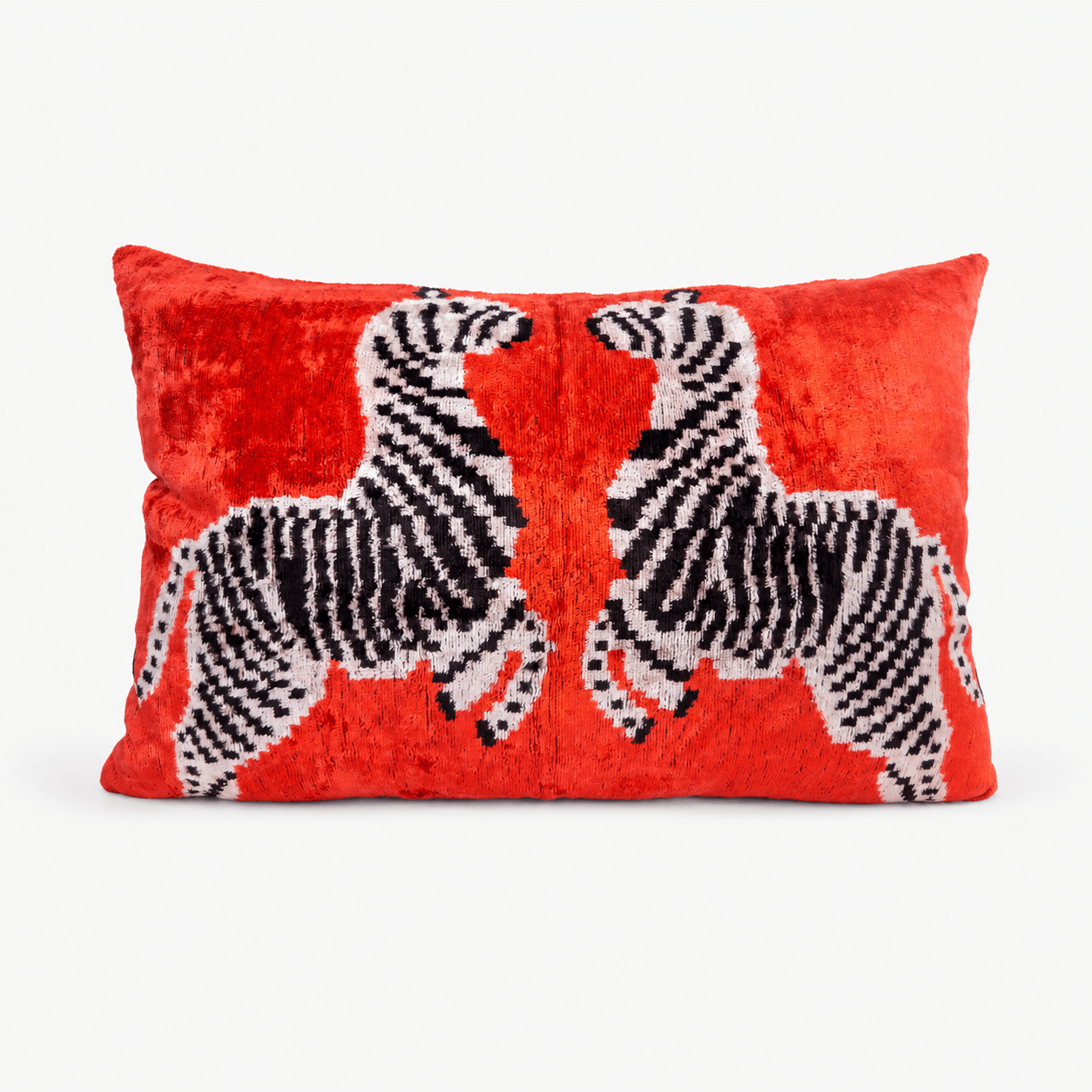 Red Zebra Ikat Velvet Lumbar Pillow - Box Turtle