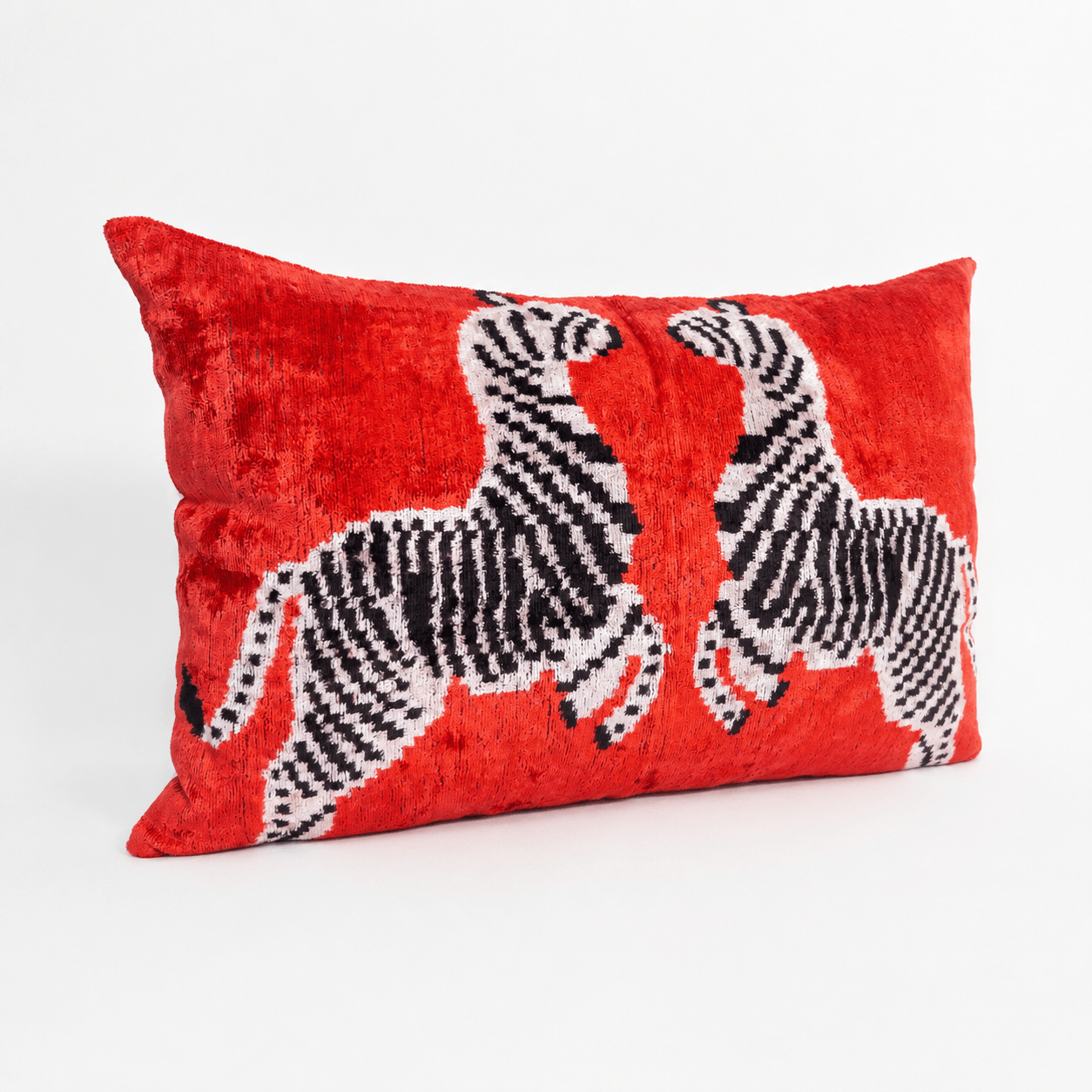 Red Zebra Ikat Velvet Lumbar Pillow - Box Turtle