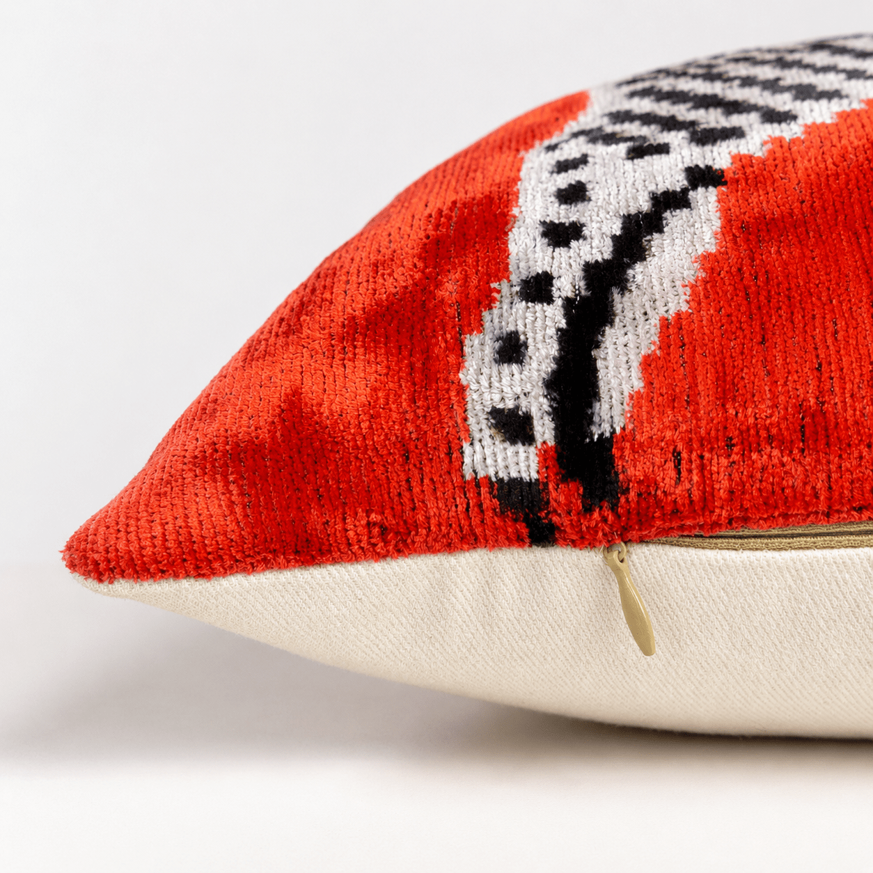 Red Zebra Ikat Velvet Lumbar Pillow - Box Turtle