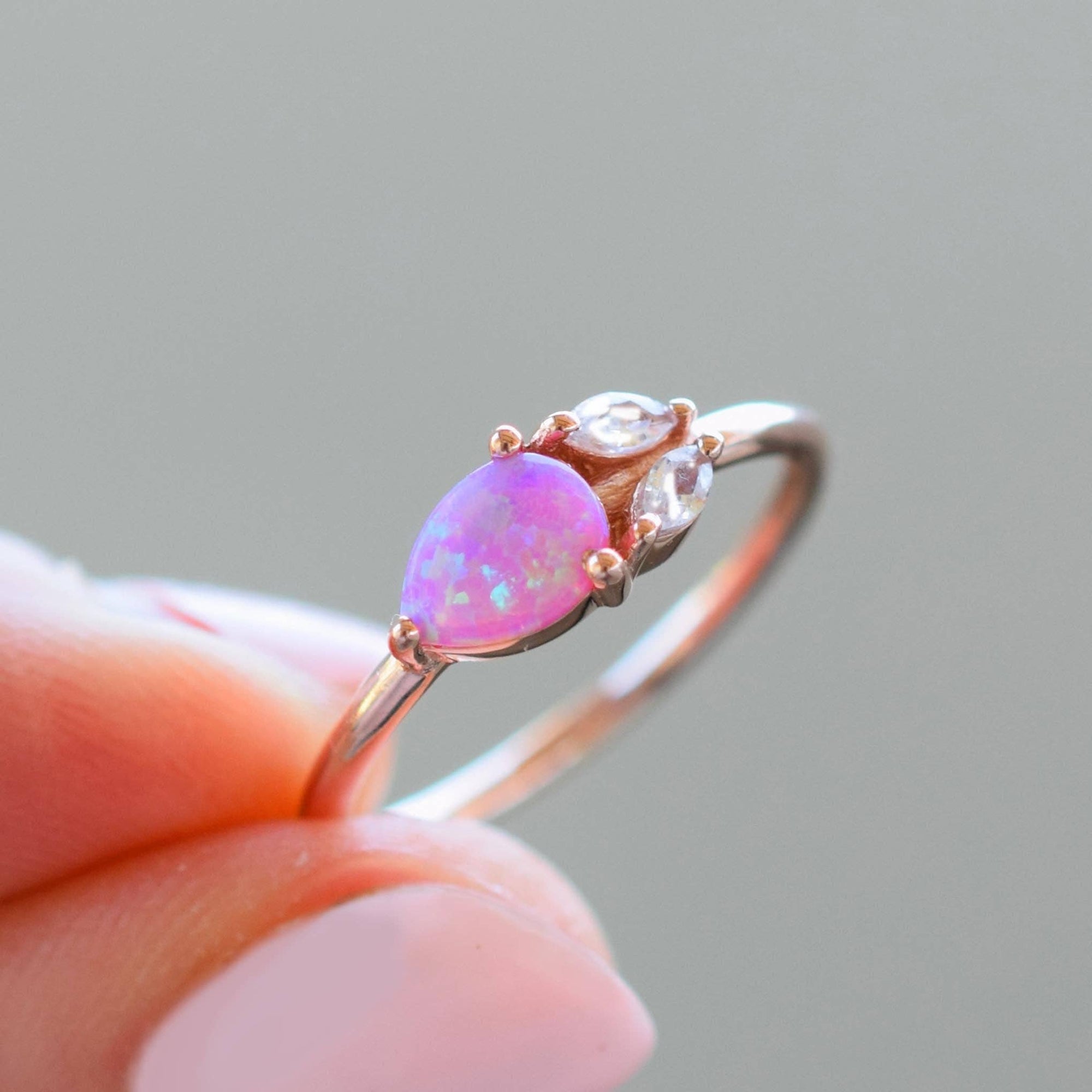 Rose Gold Pink Opal Leaflet Ring - Box Turtle