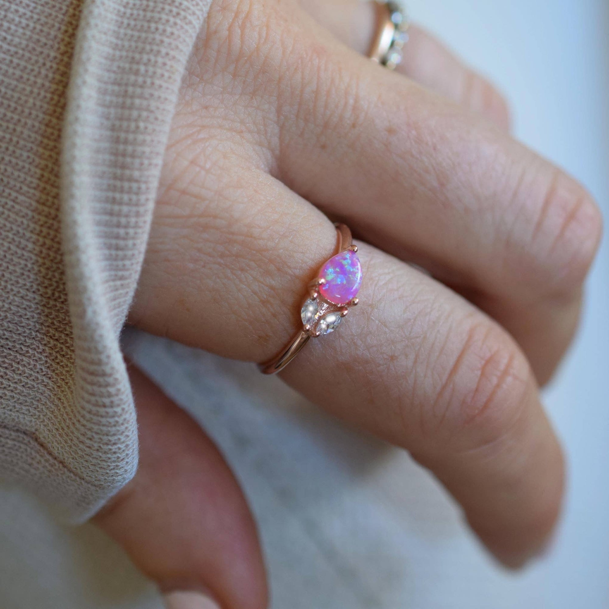 Rose Gold Pink Opal Leaflet Ring - Box Turtle