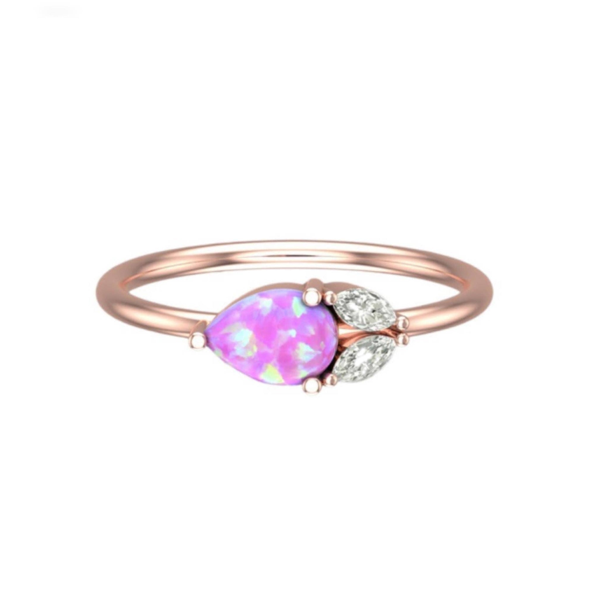 Rose Gold Pink Opal Leaflet Ring - Box Turtle