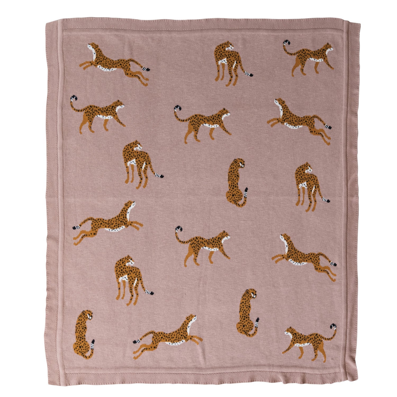 Rose Pink & Cheetah Cotton Knit Throw - Box Turtle