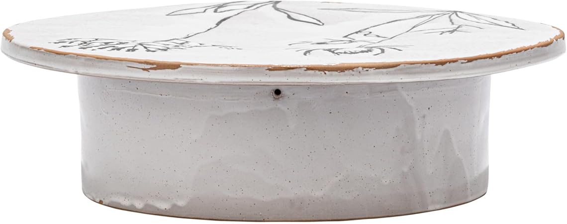 Round Stoneware Pedestal with Flowers - Box Turtle