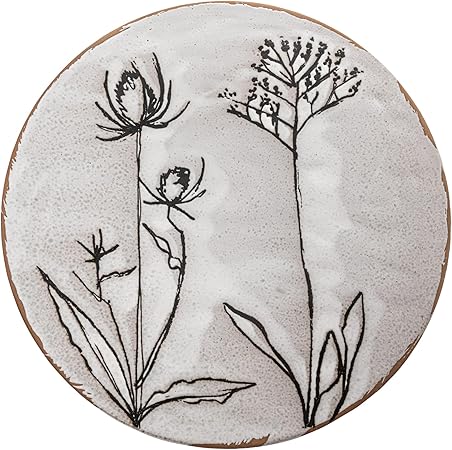 Round Stoneware Pedestal with Flowers - Box Turtle