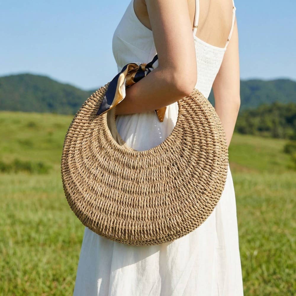 Round Straw Braided Circle Bag - Box Turtle