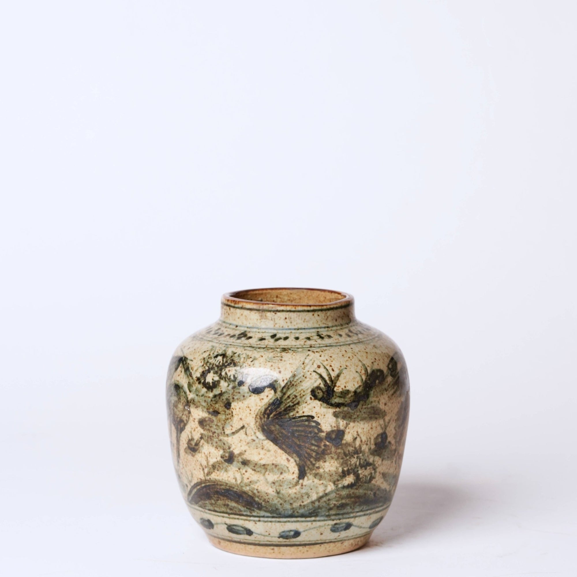 Rustic Porcelain Crane & Deer Small Round Vase - Box Turtle