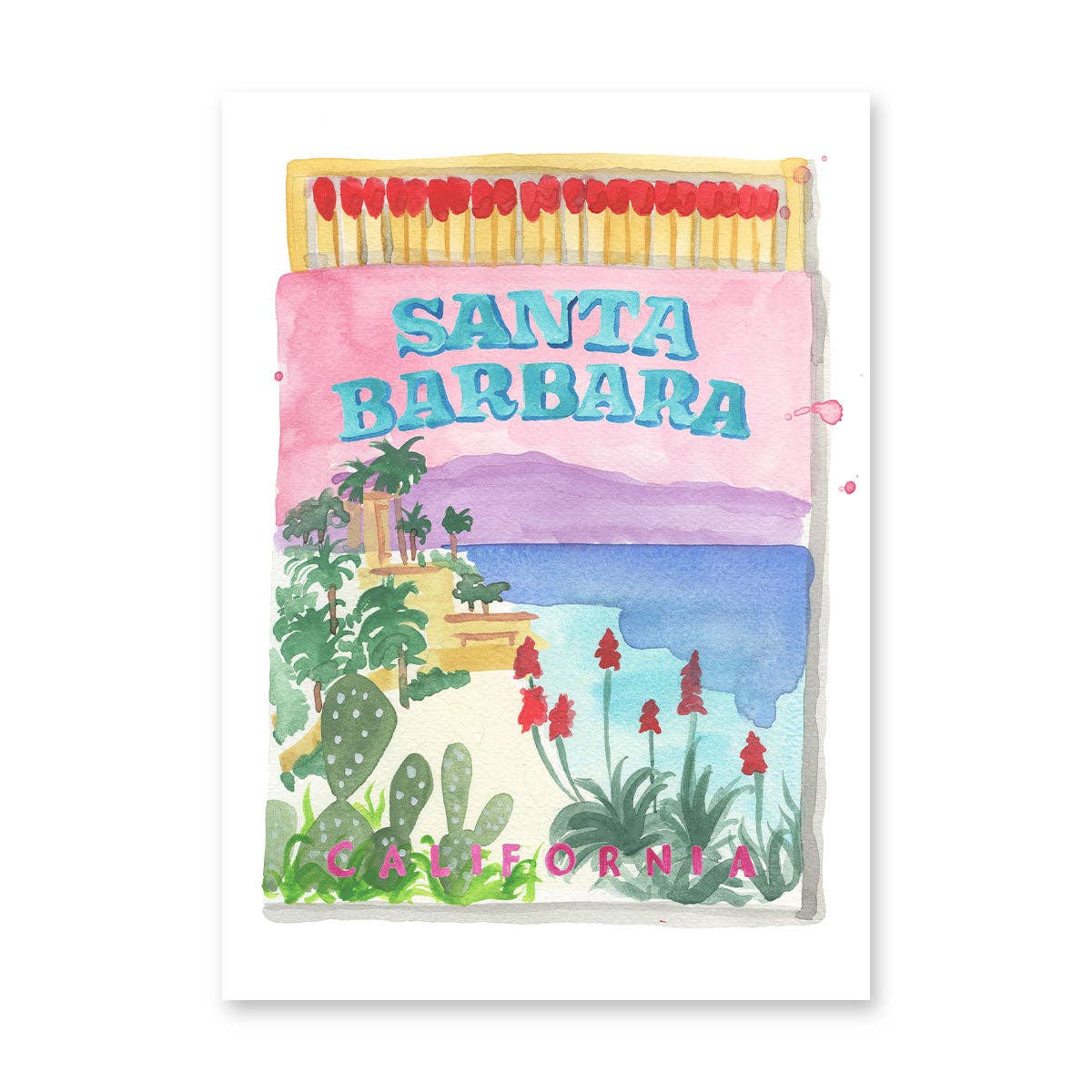 Santa Barbara Matchbook Watercolor Print - Box Turtle