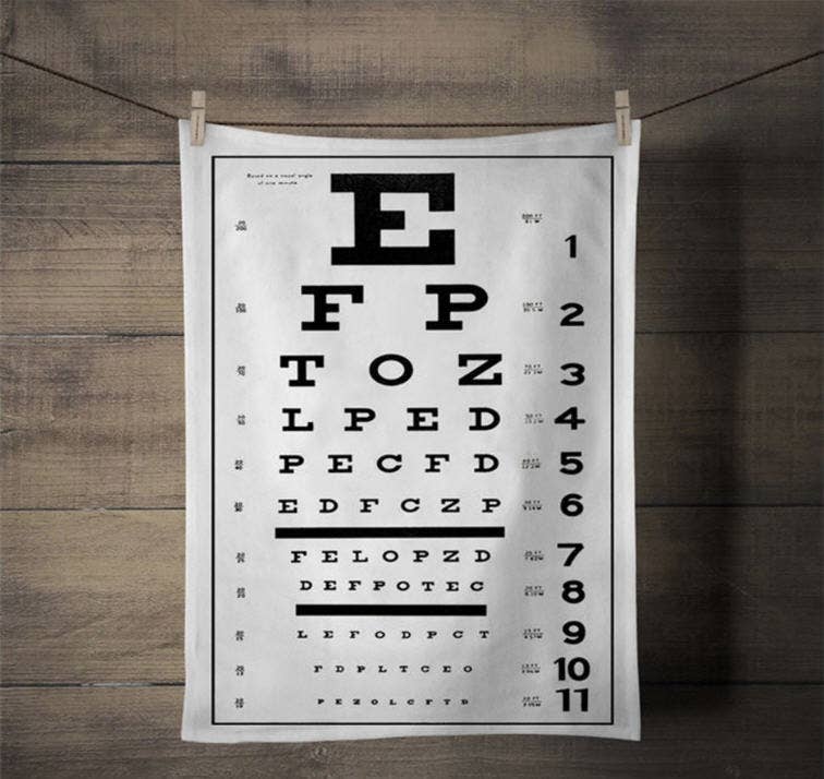 Screen Printed Eye Chart Tea Towel - Box Turtle