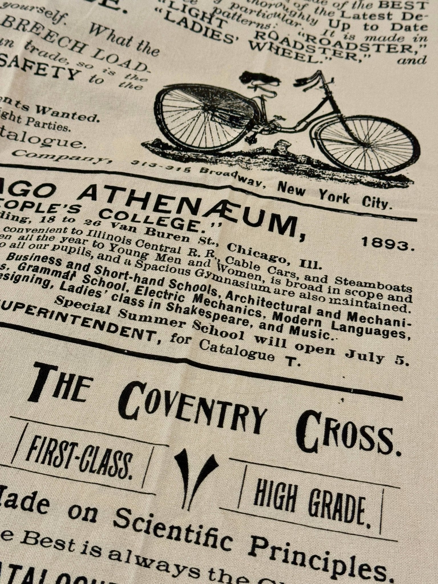 Screen Printed Remington Bicycle Tea Towel - Box Turtle