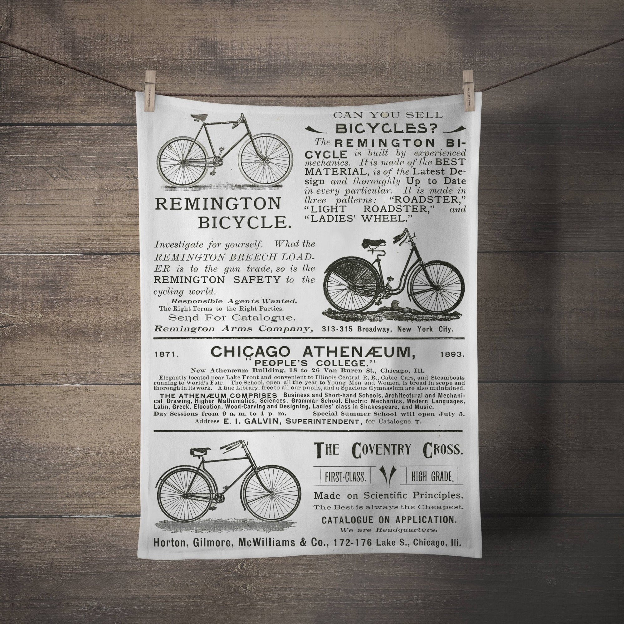 Screen Printed Remington Bicycle Tea Towel - Box Turtle