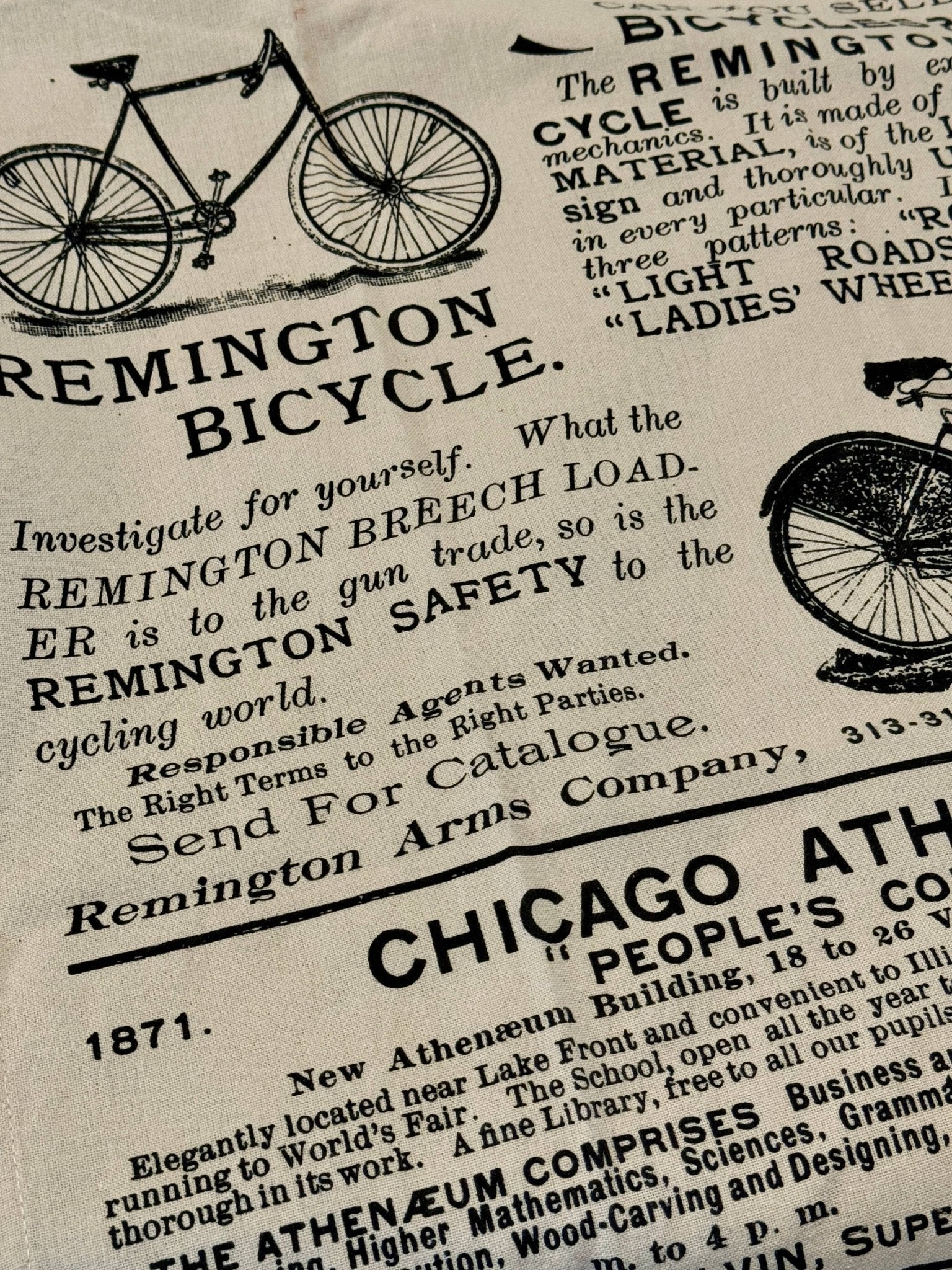 Screen Printed Remington Bicycle Tea Towel - Box Turtle