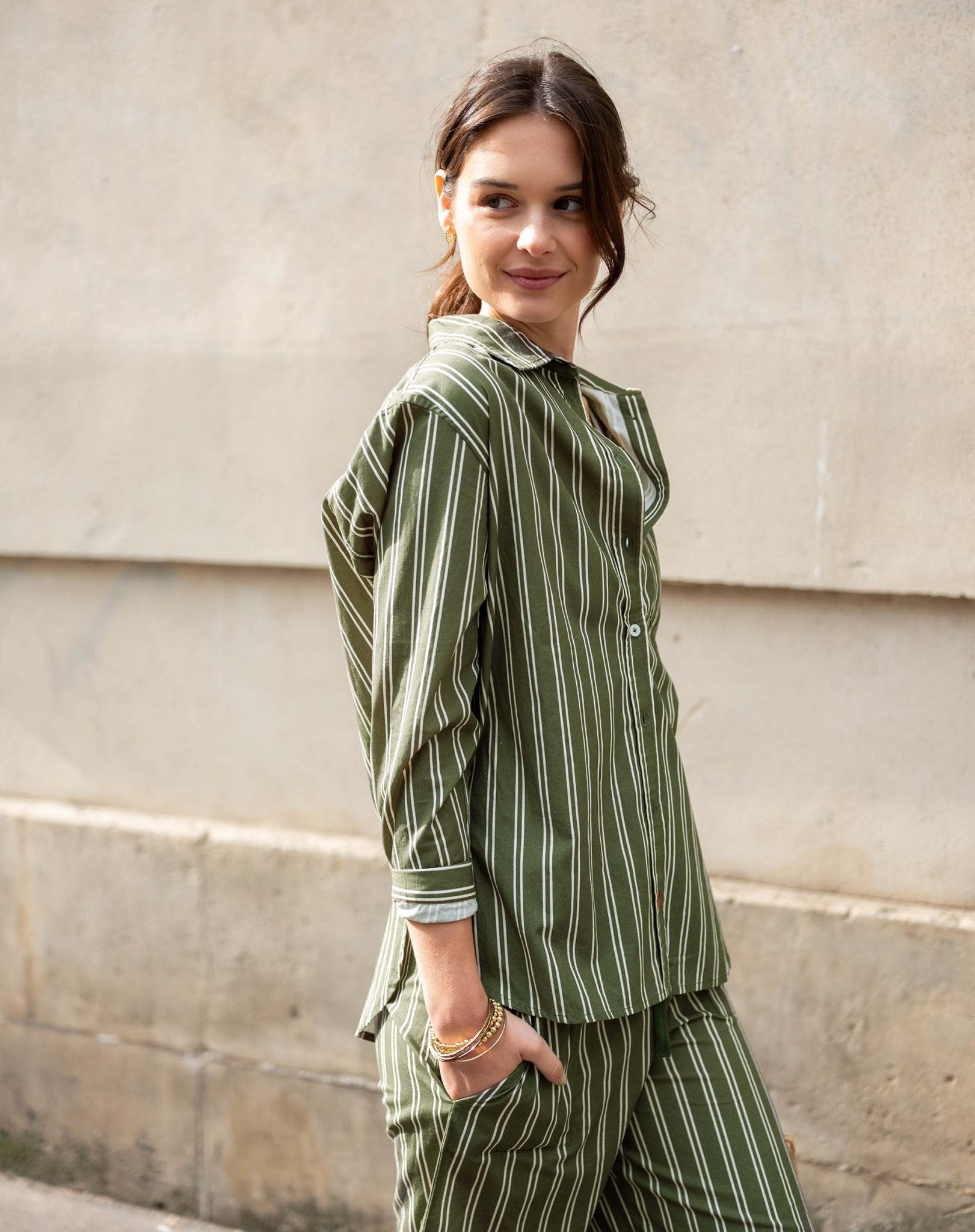 Sea Moss Stripe Brontë Relaxed Button Up Shirt - Box Turtle