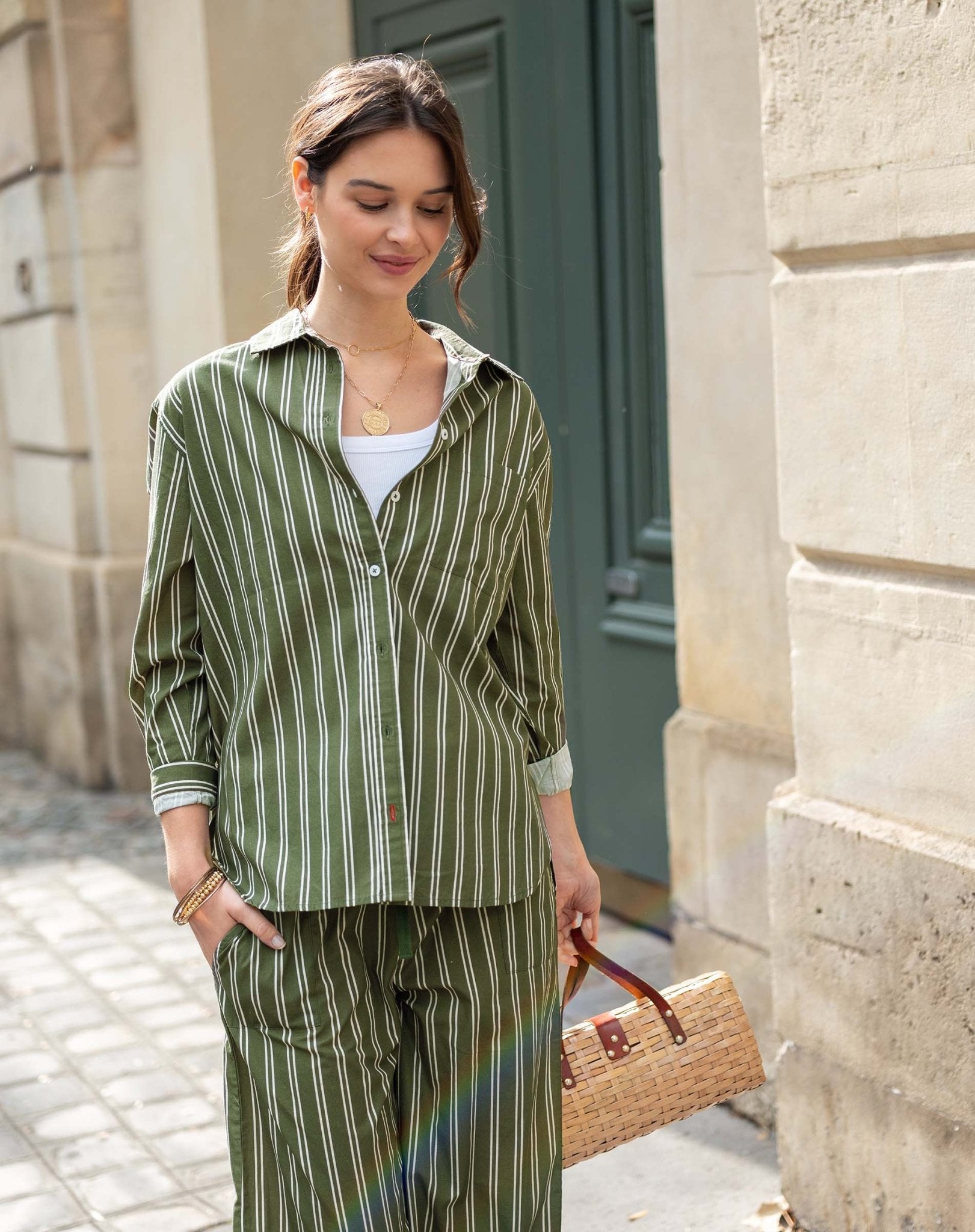 Sea Moss Stripe Brontë Relaxed Button Up Shirt - Box Turtle