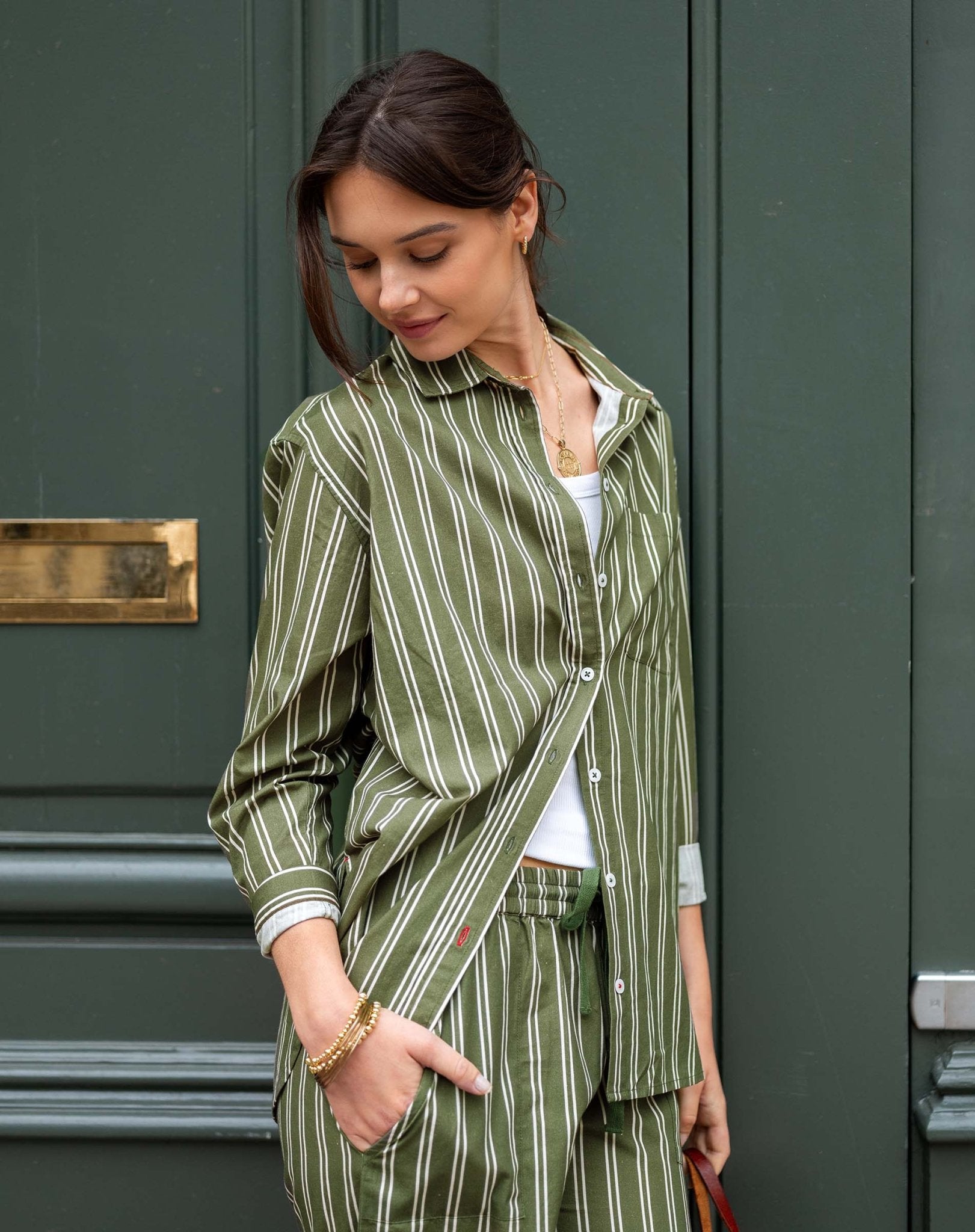 Sea Moss Stripe Brontë Relaxed Button Up Shirt - Box Turtle