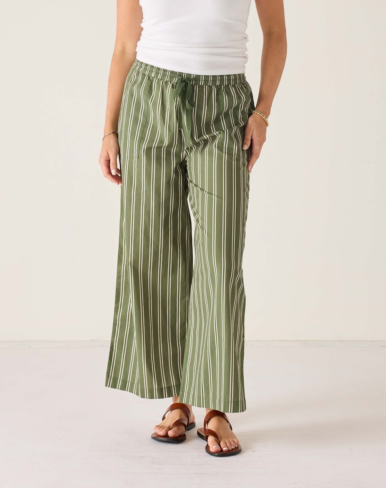 Sea Moss Stripe Porto Poplin Pants - Box Turtle