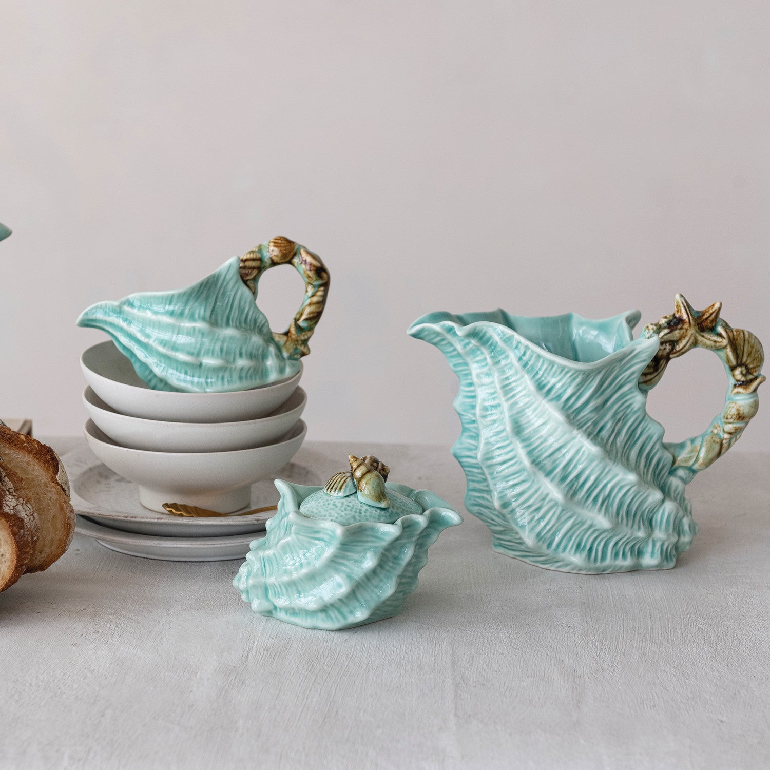 Shell Shaped Pitcher with Starfish - Box Turtle
