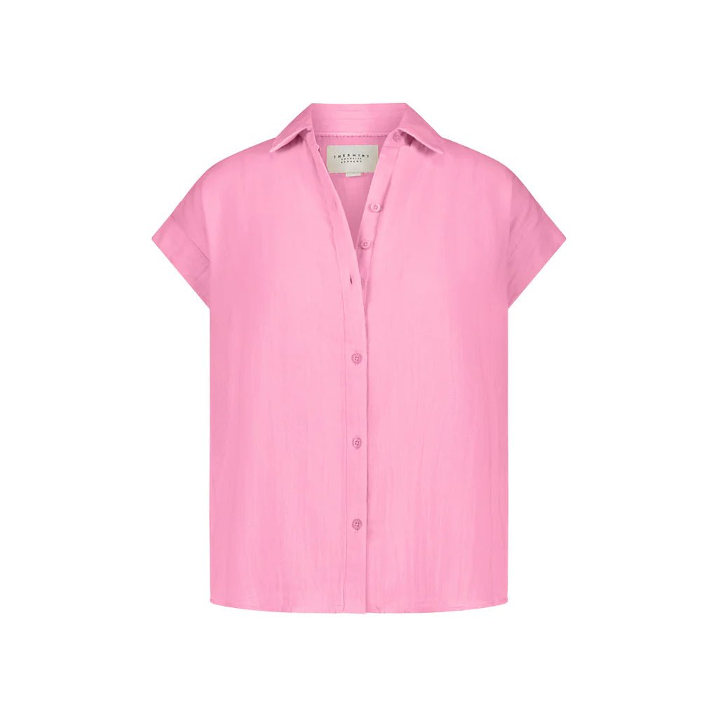 Shocking Pink Short Sleeve Boyfriend Shirt - Box Turtle