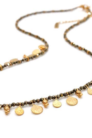 Short Mini Delicate Charm Pyrite Necklace - Box Turtle