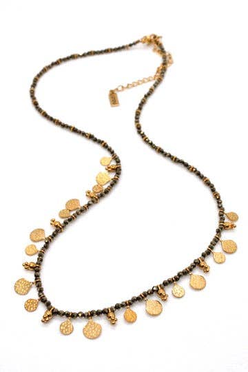 Short Mini Delicate Charm Pyrite Necklace - Box Turtle