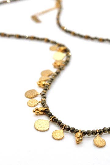 Short Mini Delicate Charm Pyrite Necklace - Box Turtle