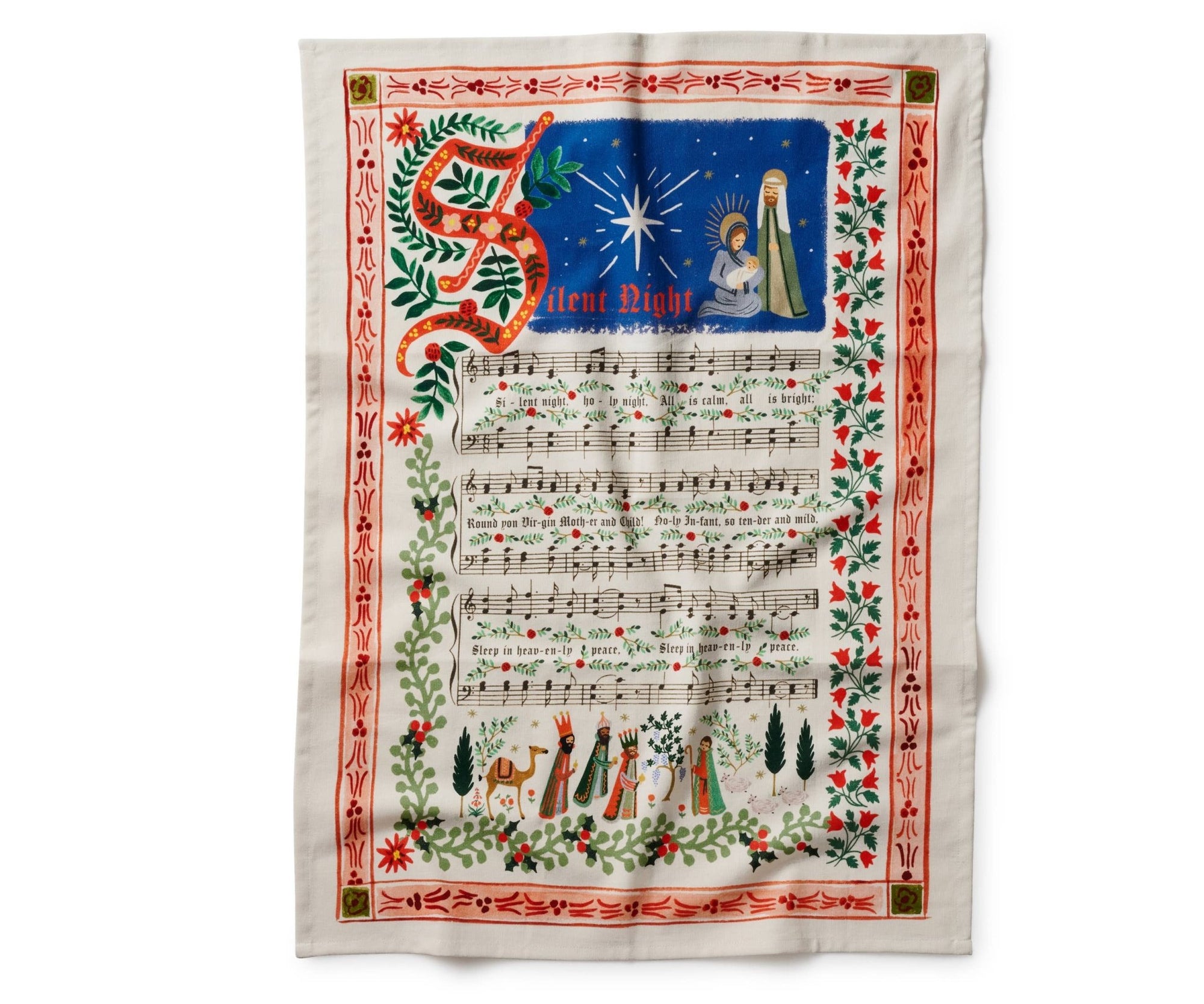 Silent Night Christmas Carol Tea Towel - Box Turtle