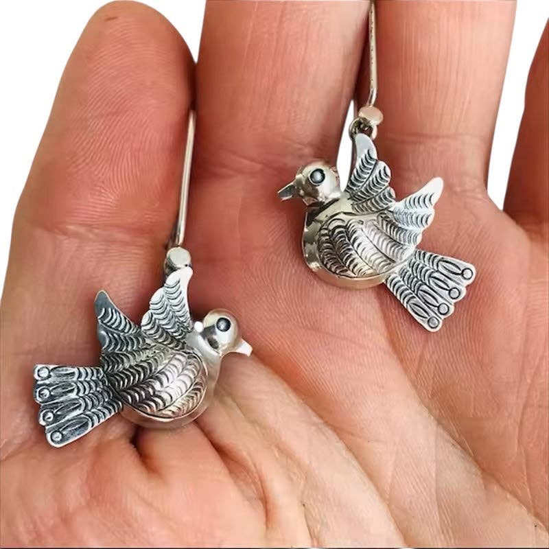 Silver Bird Dangle Earrings - Box Turtle