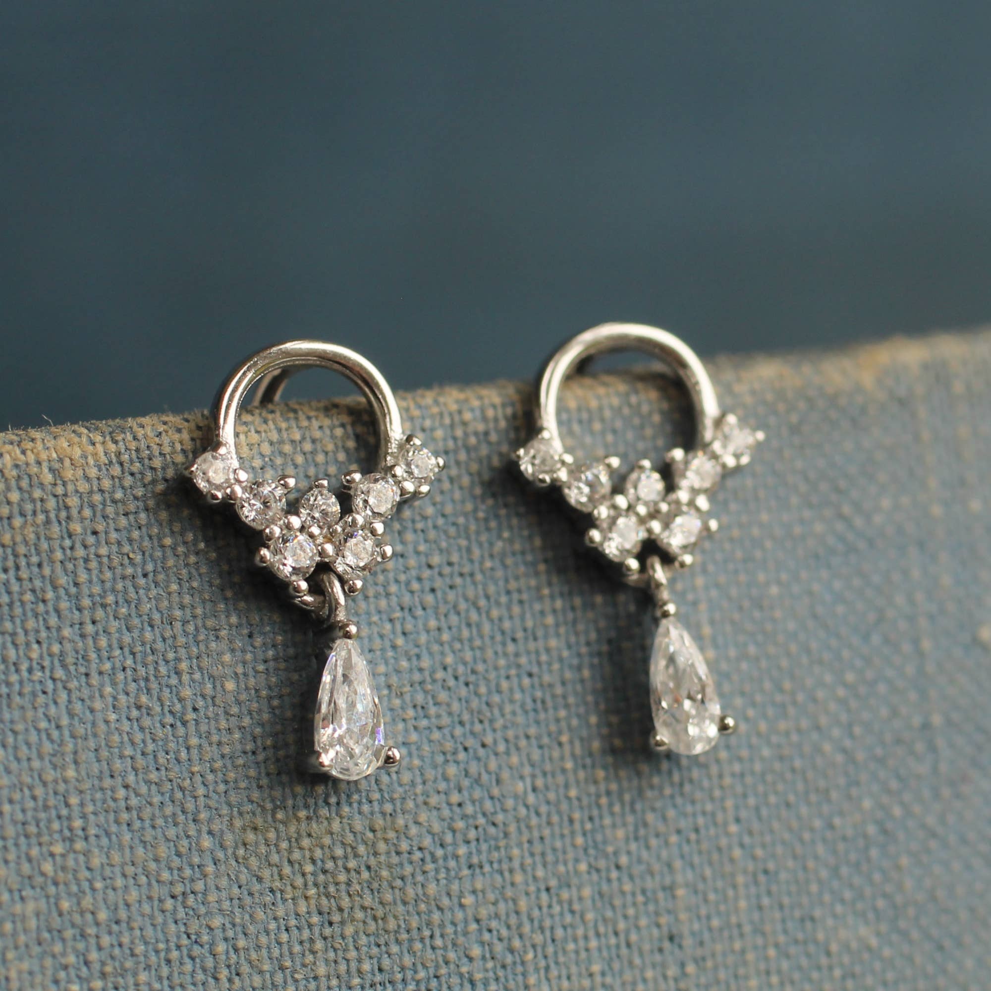Silver Crystal Droplet Mini Hoop Studs - Box Turtle