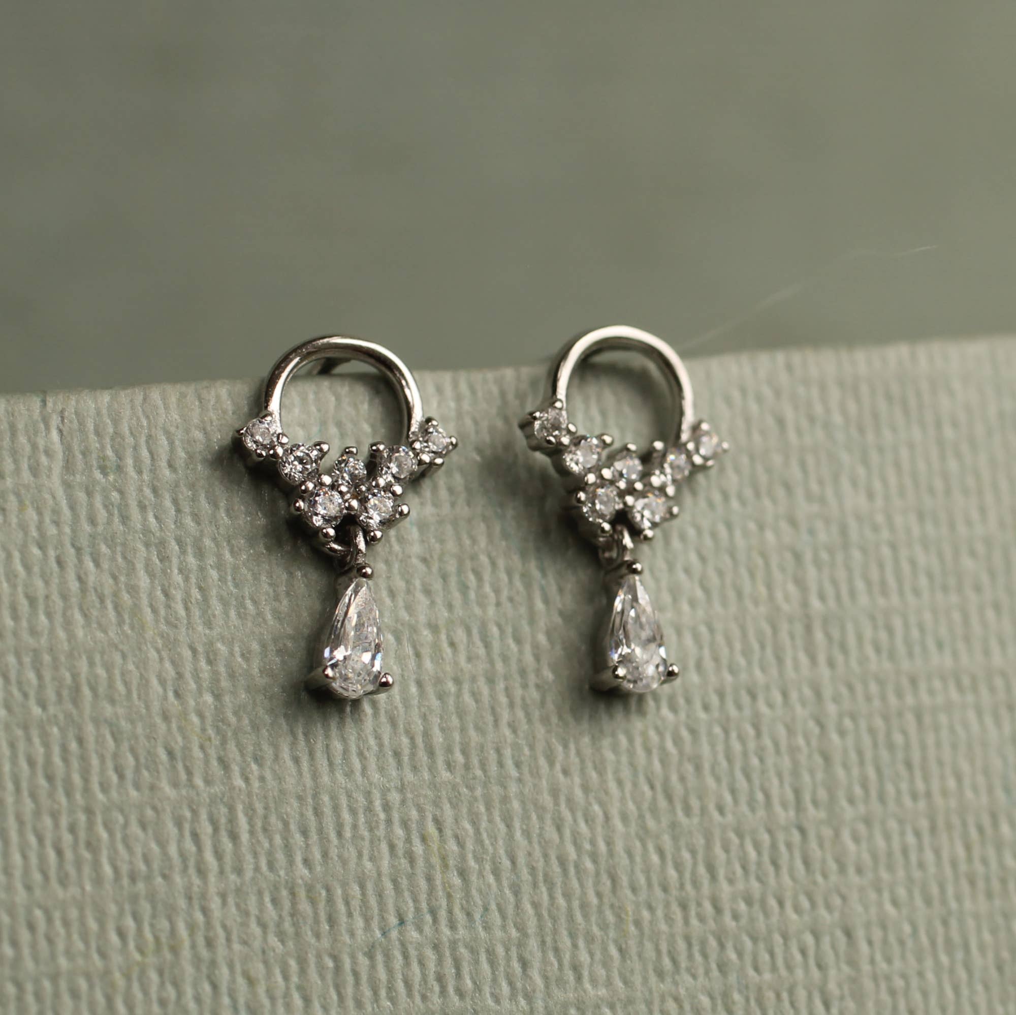 Silver Crystal Droplet Mini Hoop Studs - Box Turtle