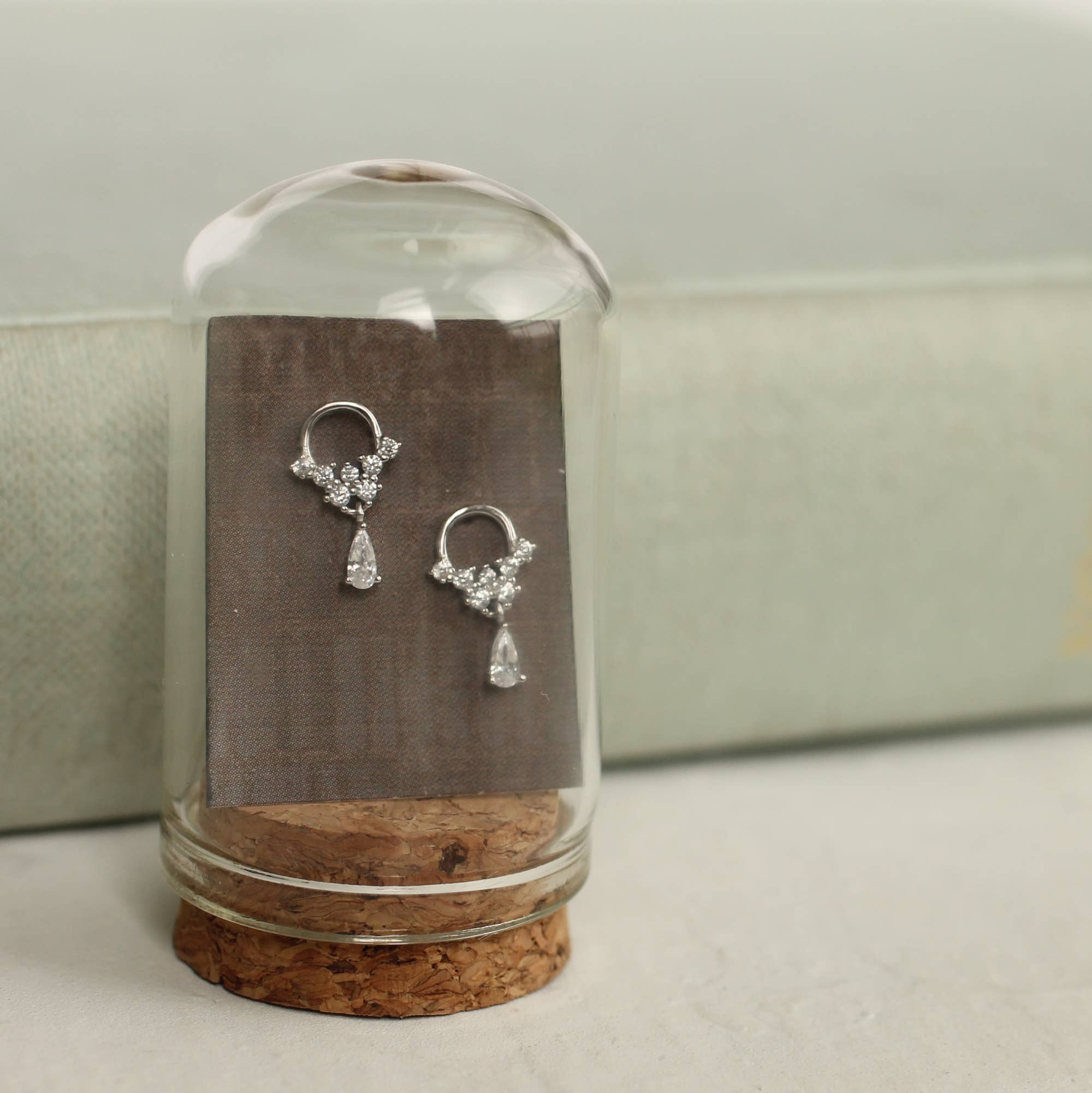Silver Crystal Droplet Mini Hoop Studs - Box Turtle