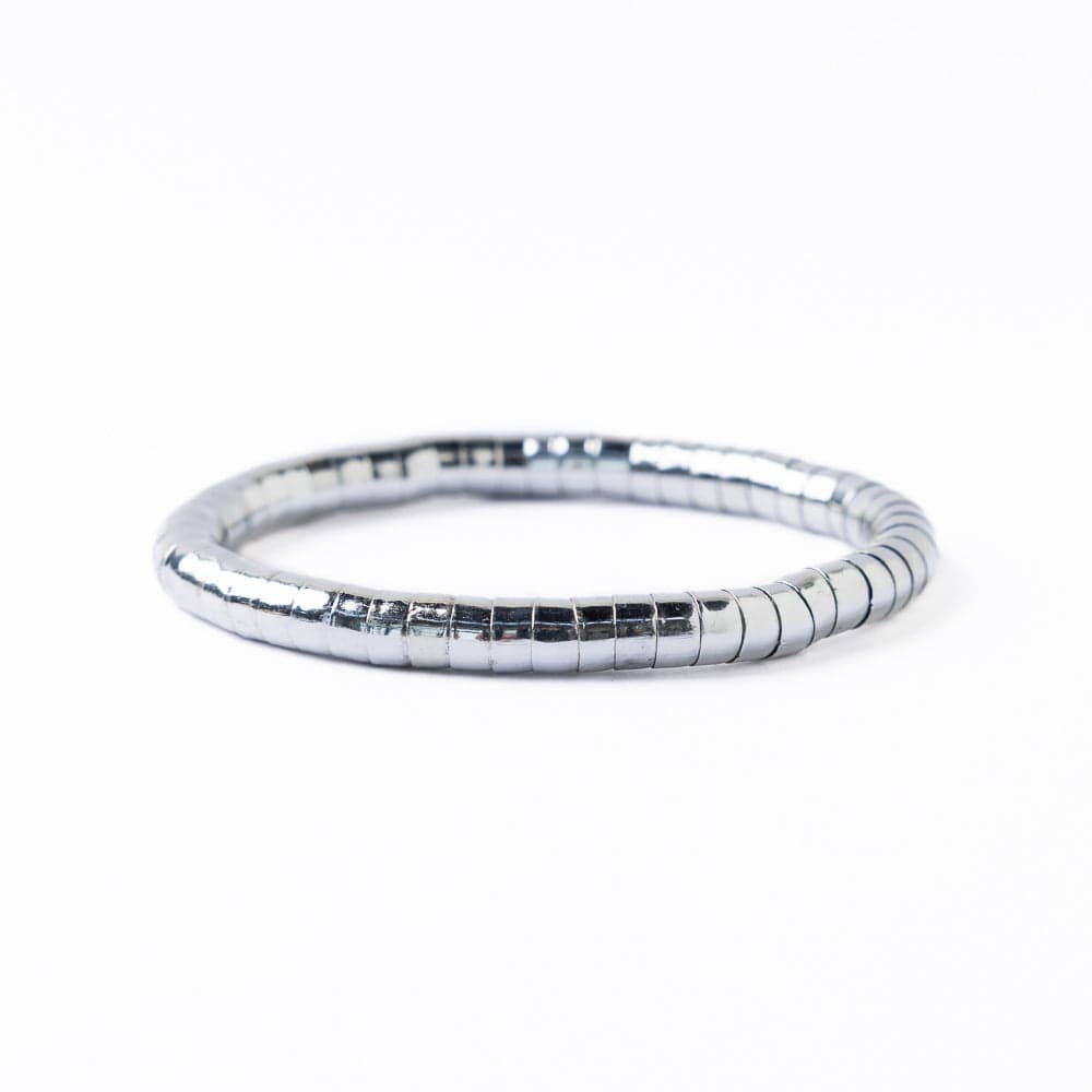 Silver Lucille Round Bead Stretch Bracelet - Box Turtle