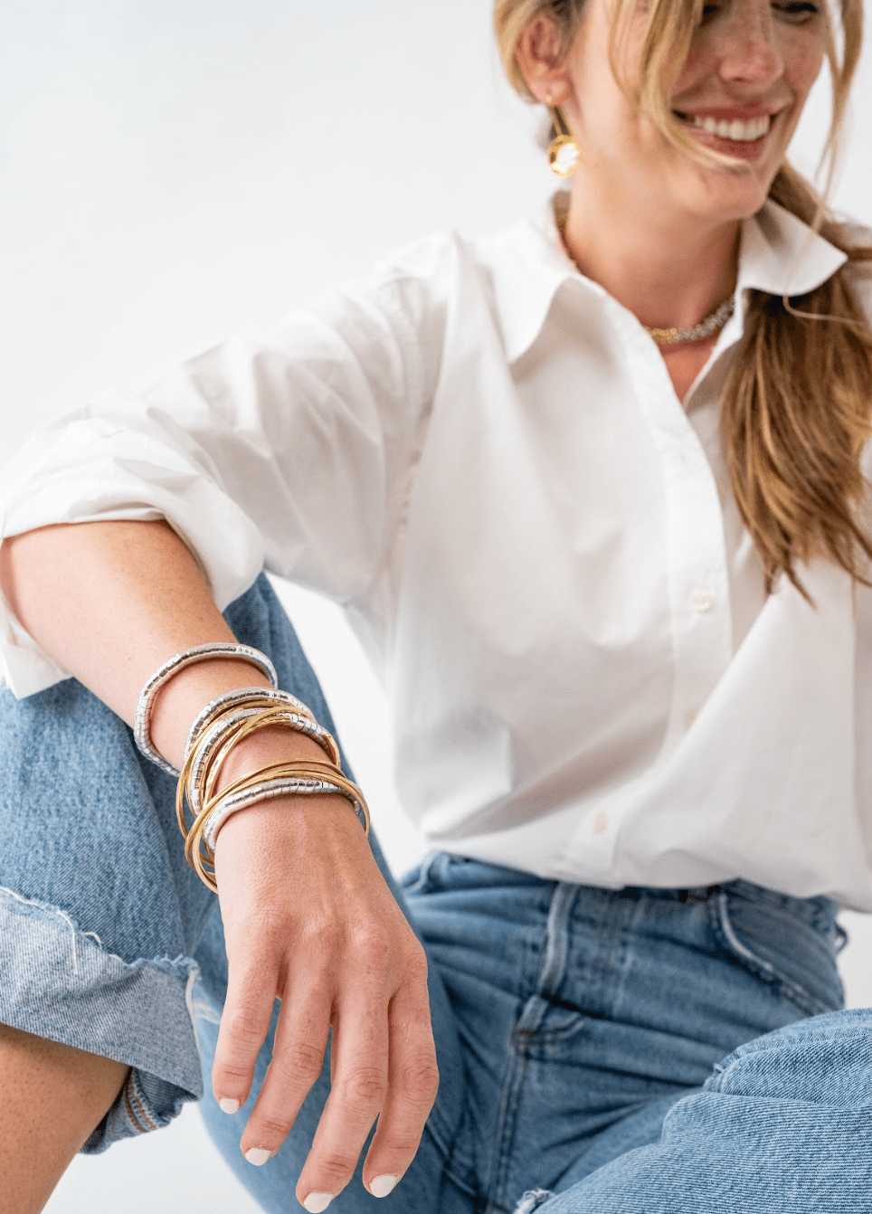 Silver Lucille Round Bead Stretch Bracelet - Box Turtle