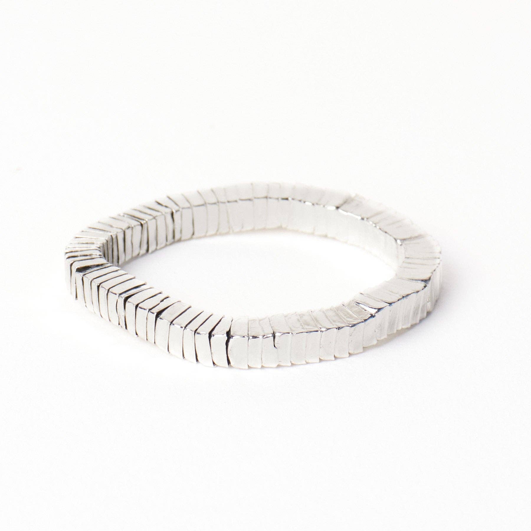 Silver Square Bead Stretch Bracelet - Box Turtle