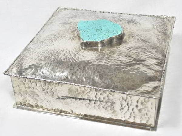 Silver Square Box With Turquoise - Box Turtle