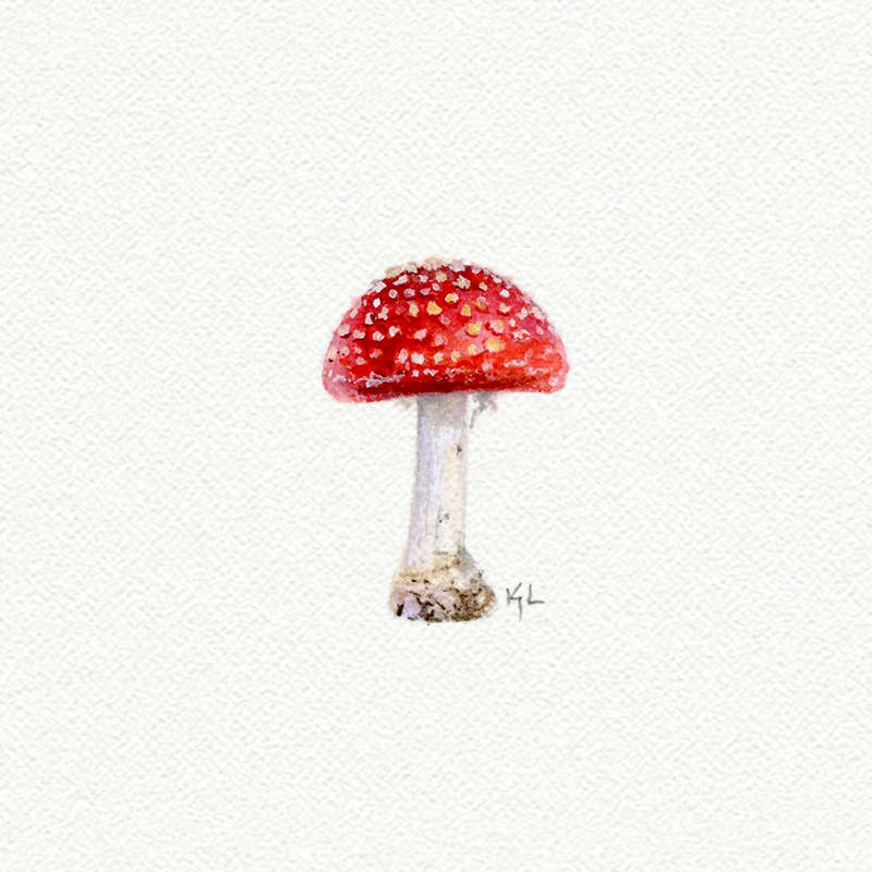 Single Mushroom Miniature Watercolor Print - Box Turtle