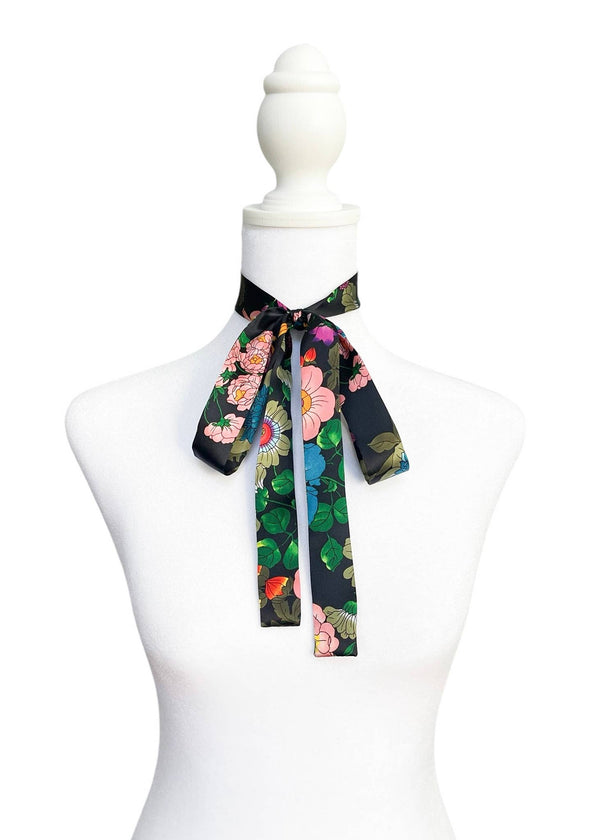 Skinny Italian Garden Silk Bow Scarf - Box Turtle