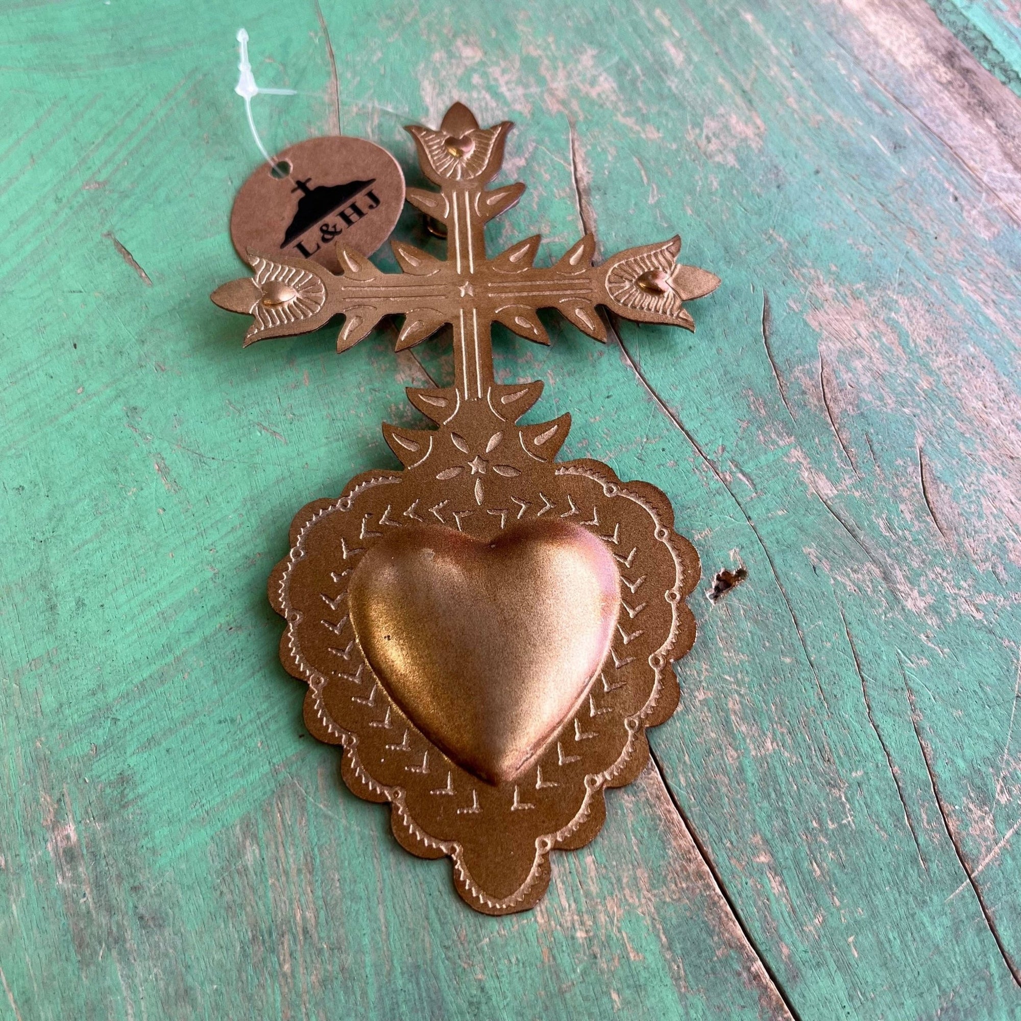 Small Cross My Heart Tin Ornament - Box Turtle
