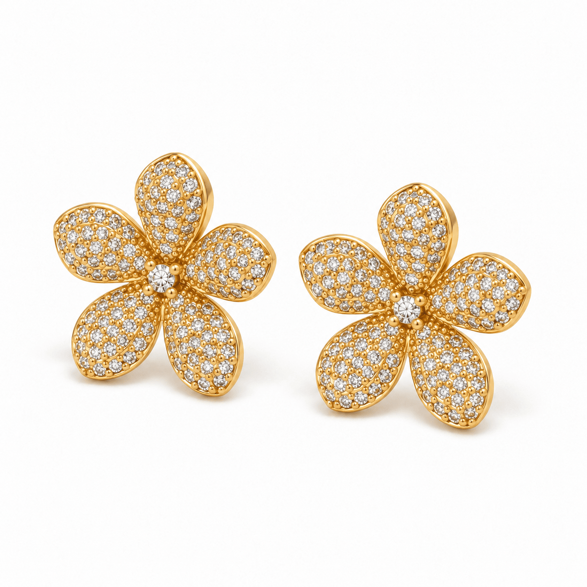 Small Five Petal Rhinestone Flower Stud Earrings - Box Turtle