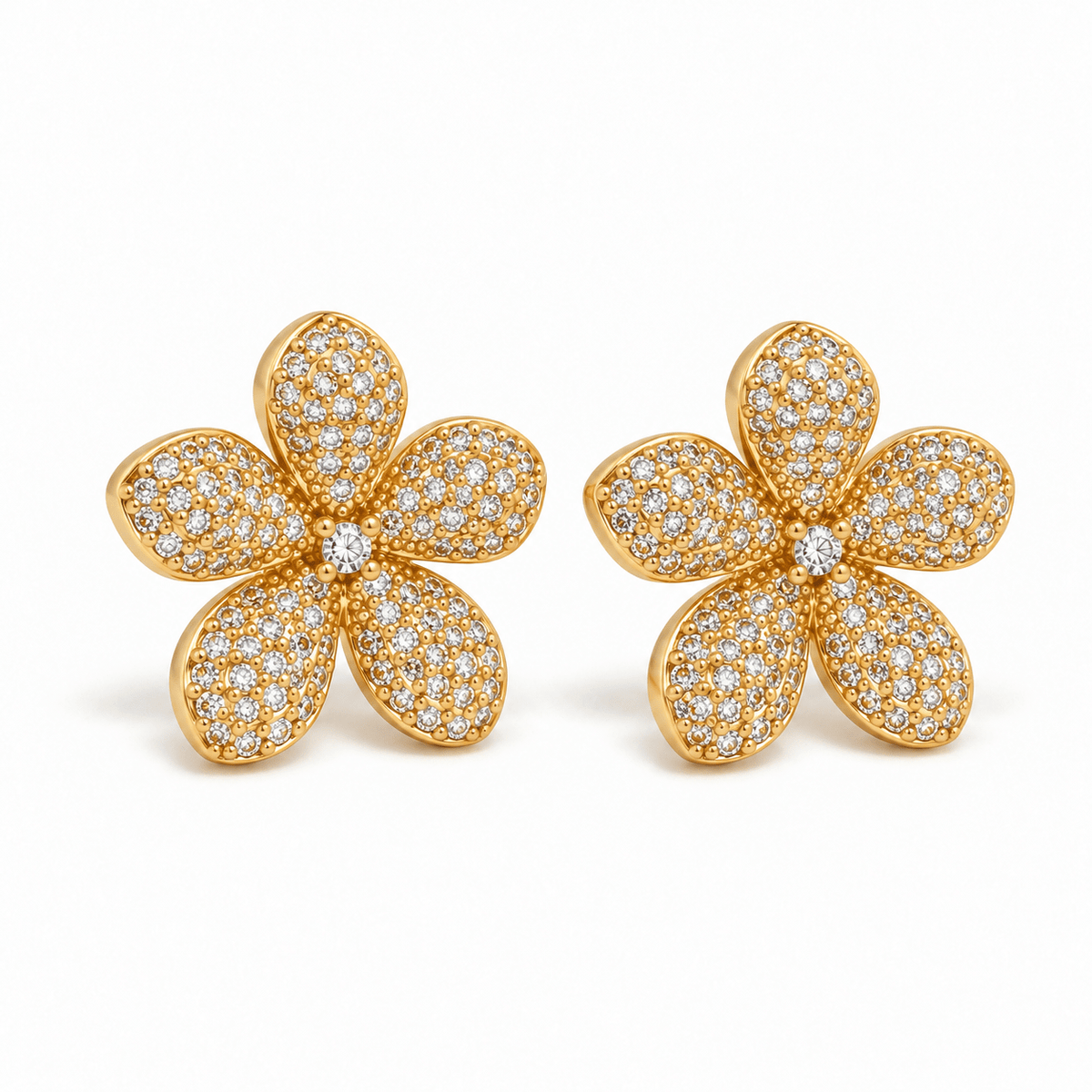 Small Five Petal Rhinestone Flower Stud Earrings - Box Turtle