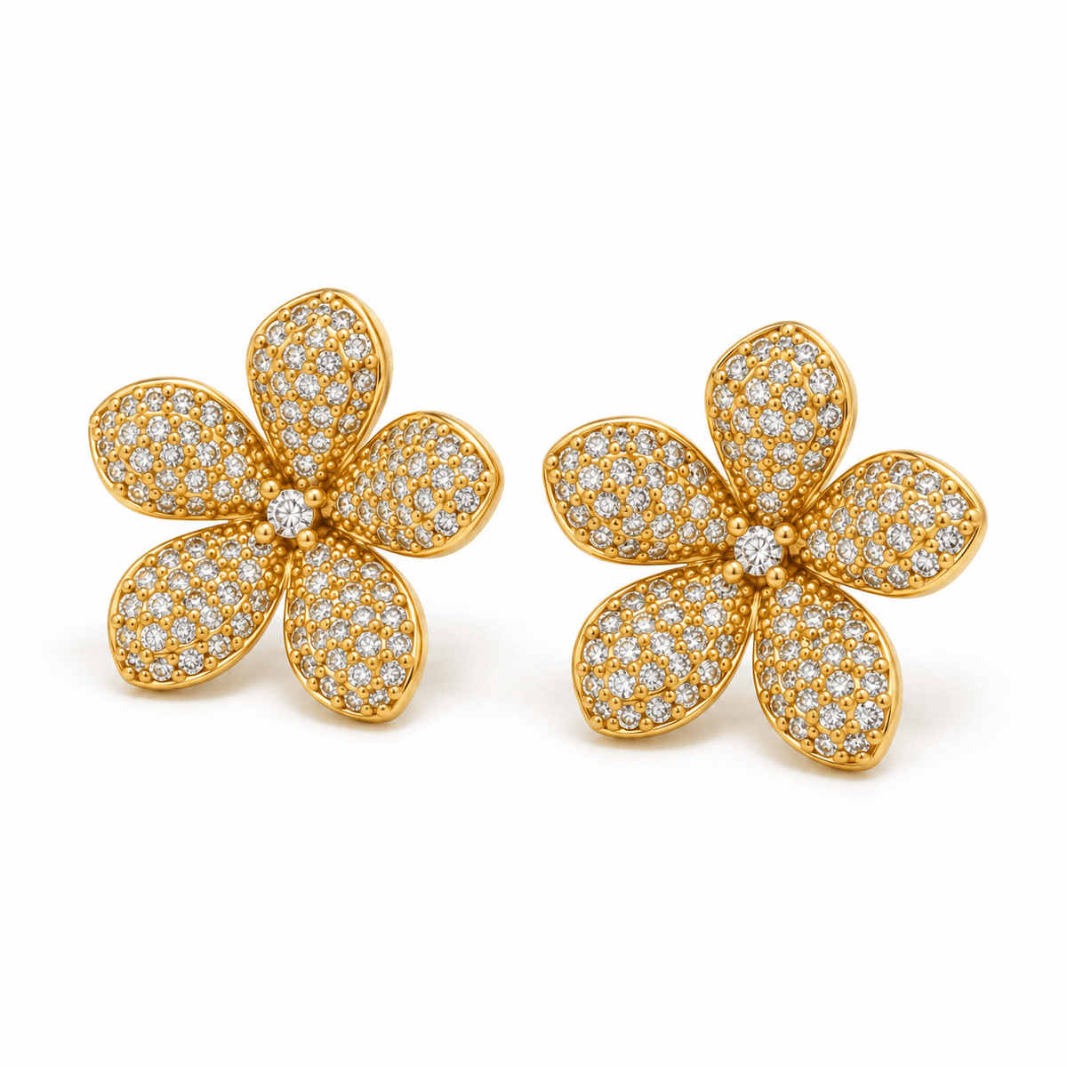 Small Five Petal Rhinestone Flower Stud Earrings - Box Turtle