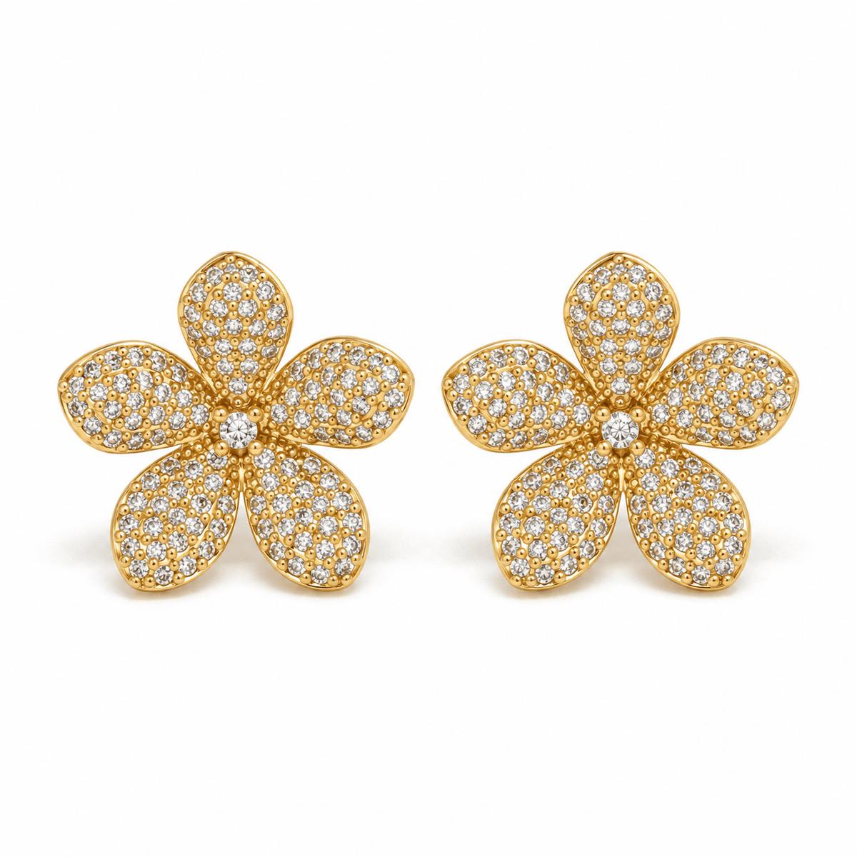 Small Five Petal Rhinestone Flower Stud Earrings - Box Turtle