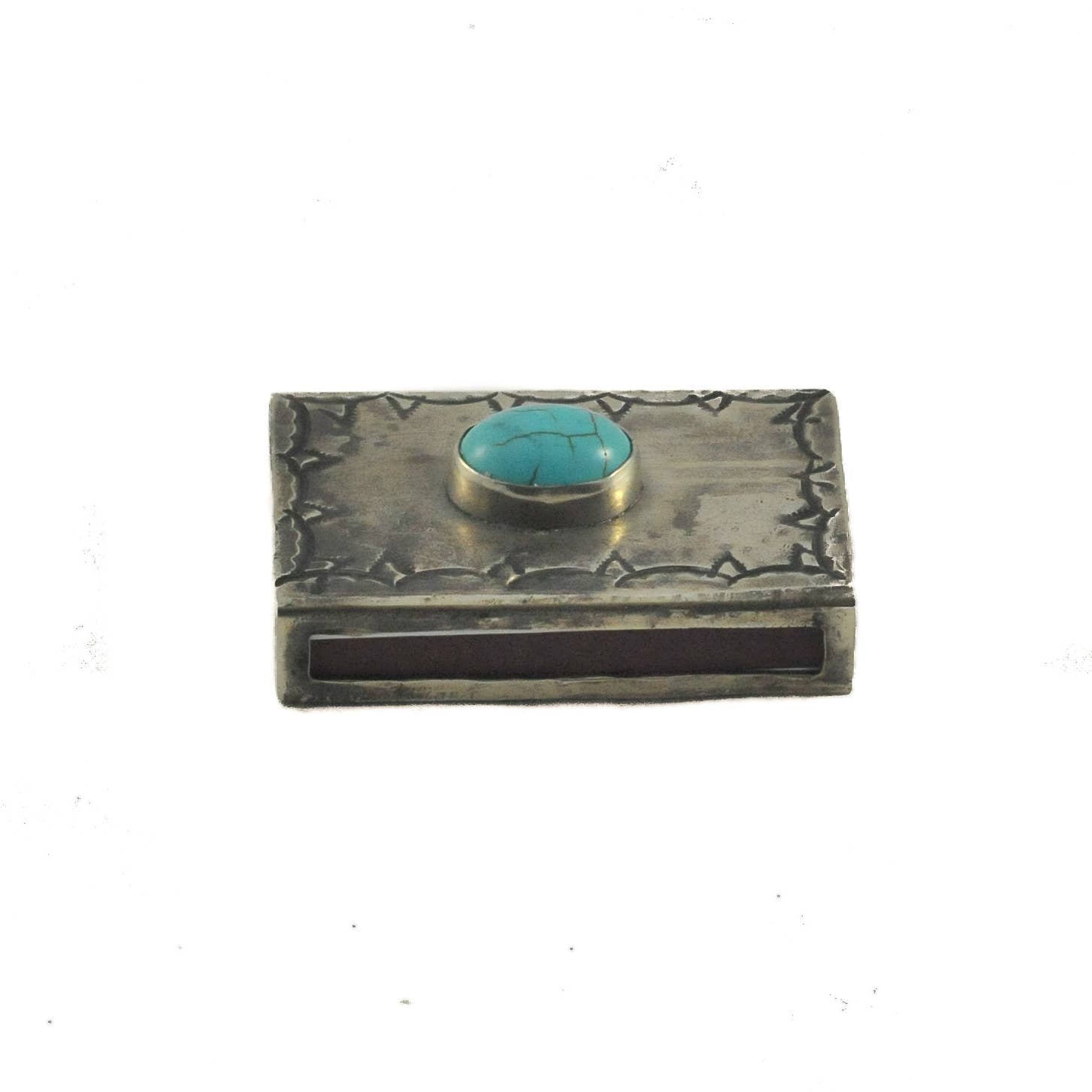 Small Stamped Turquoise Matchbox - Box Turtle