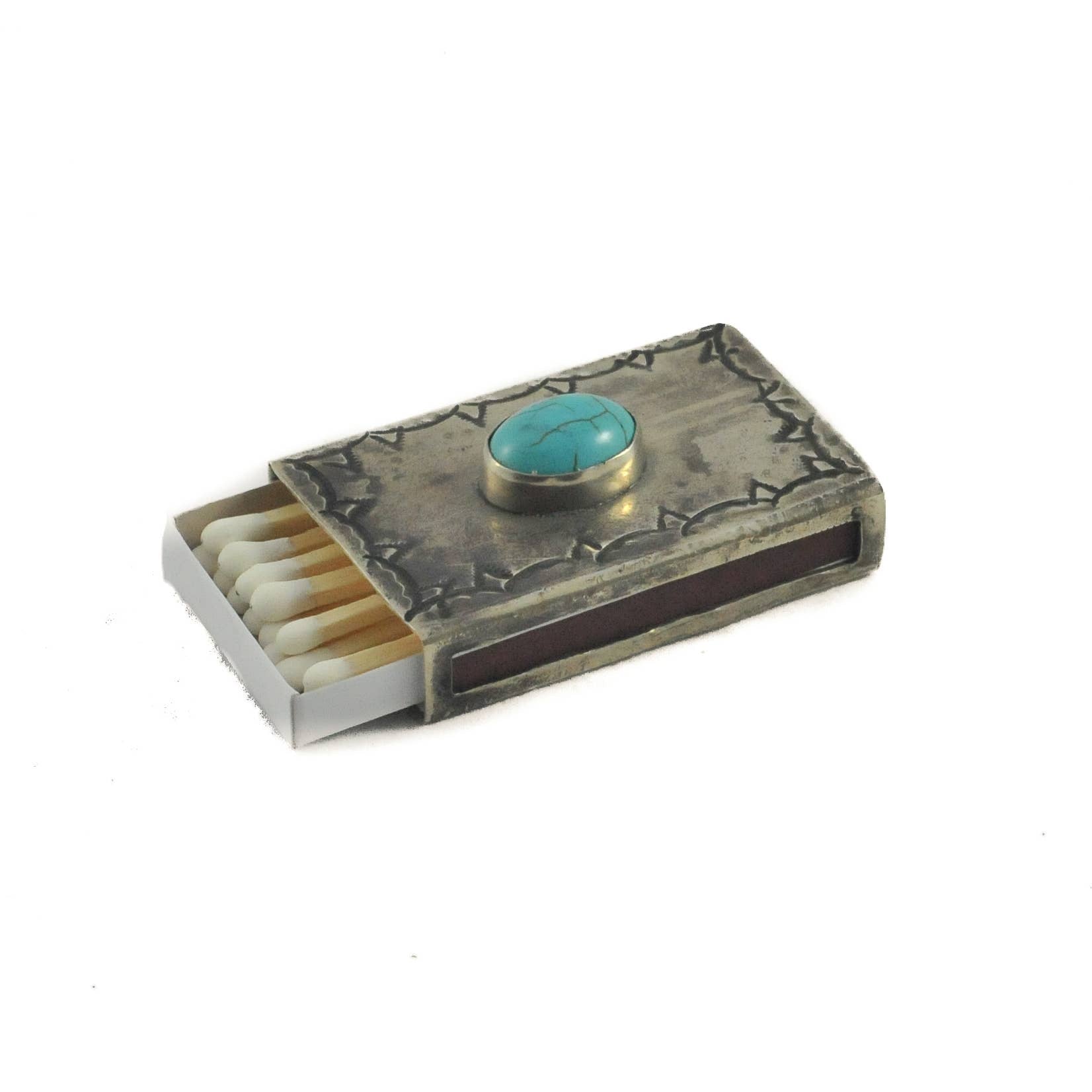 Small Stamped Turquoise Matchbox - Box Turtle