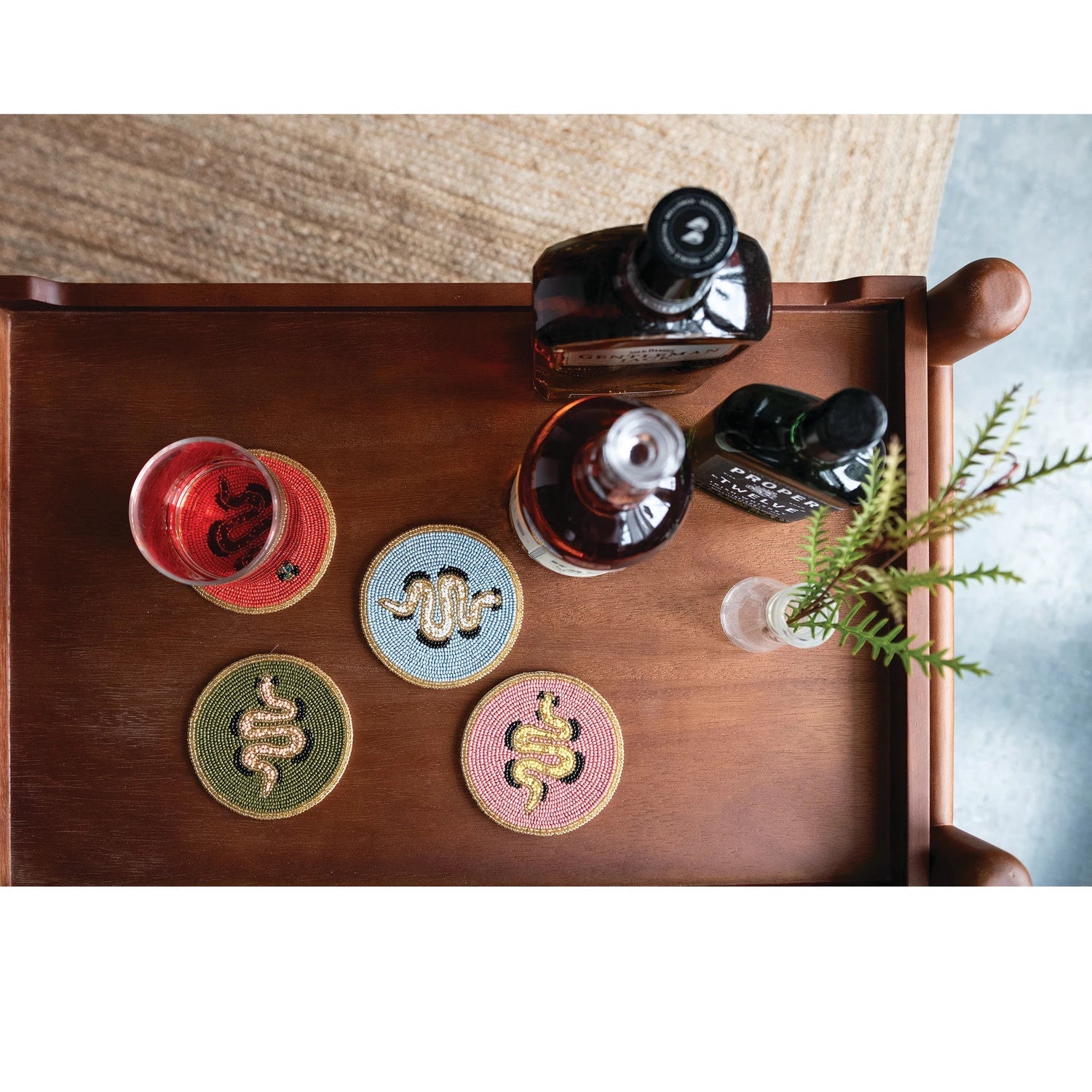 Snake Beaded Cotton Coasters - Box Turtle