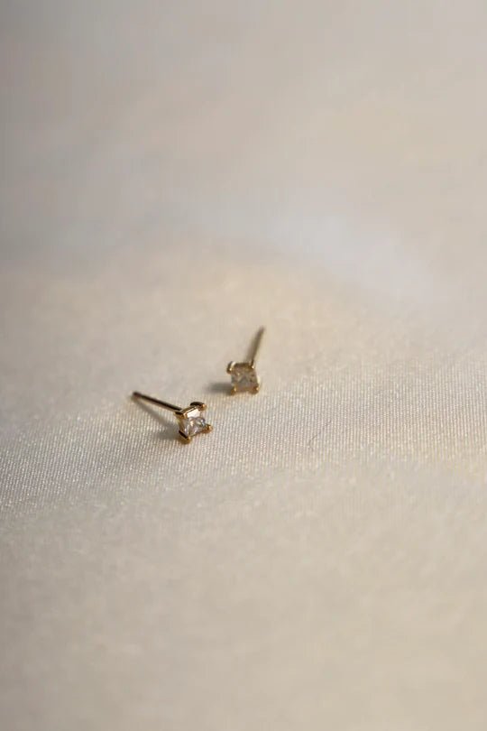 Square CZ Gold Studs - Box Turtle