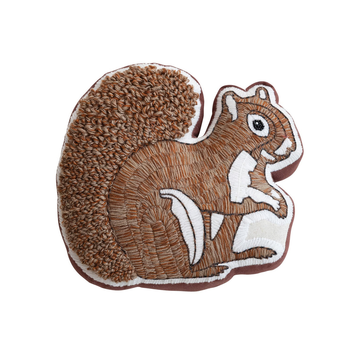 Squirrel Shaped Cotton & Linen Embroidered Pillow - Box Turtle