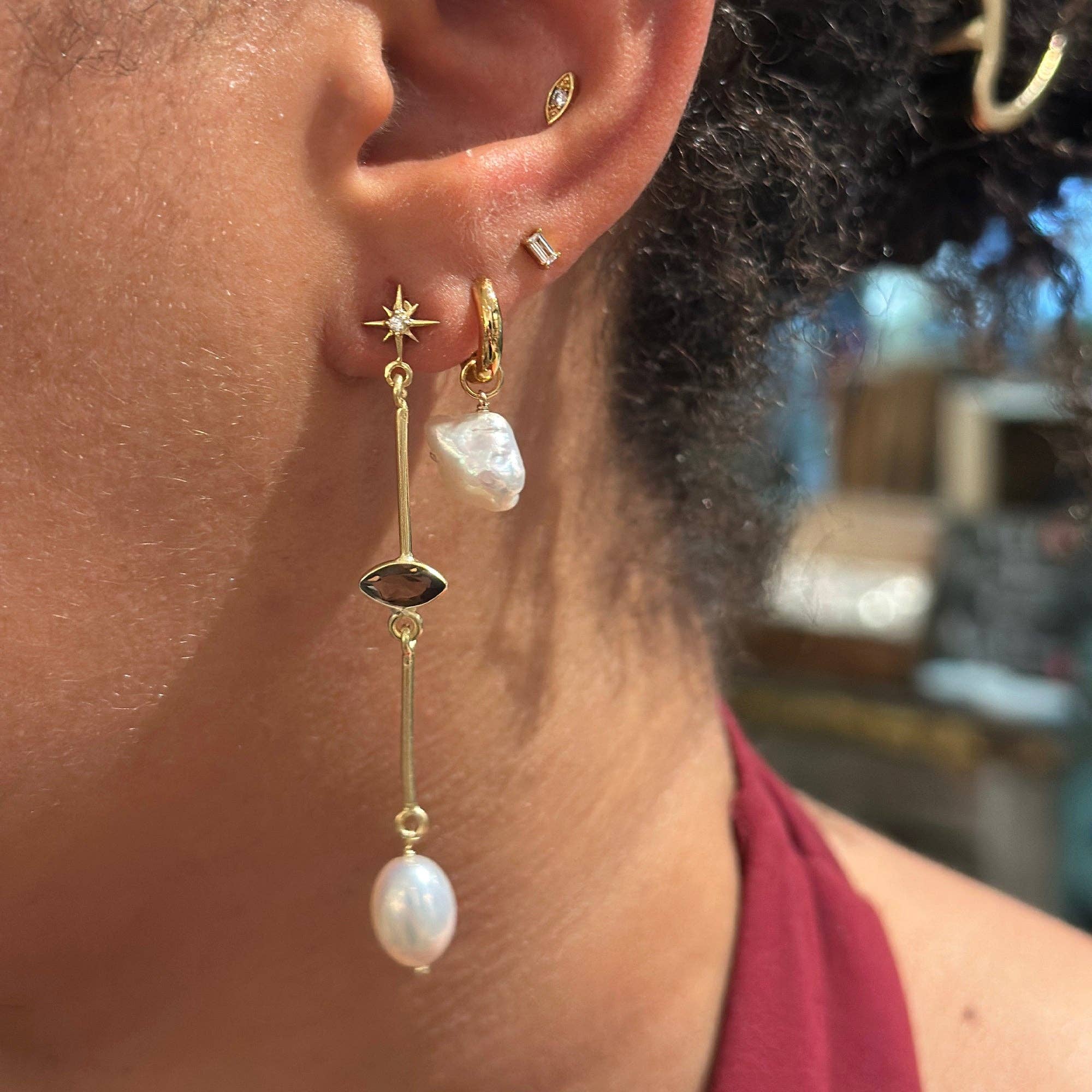 Star Stud Pearl Dangle Earrings - Box Turtle