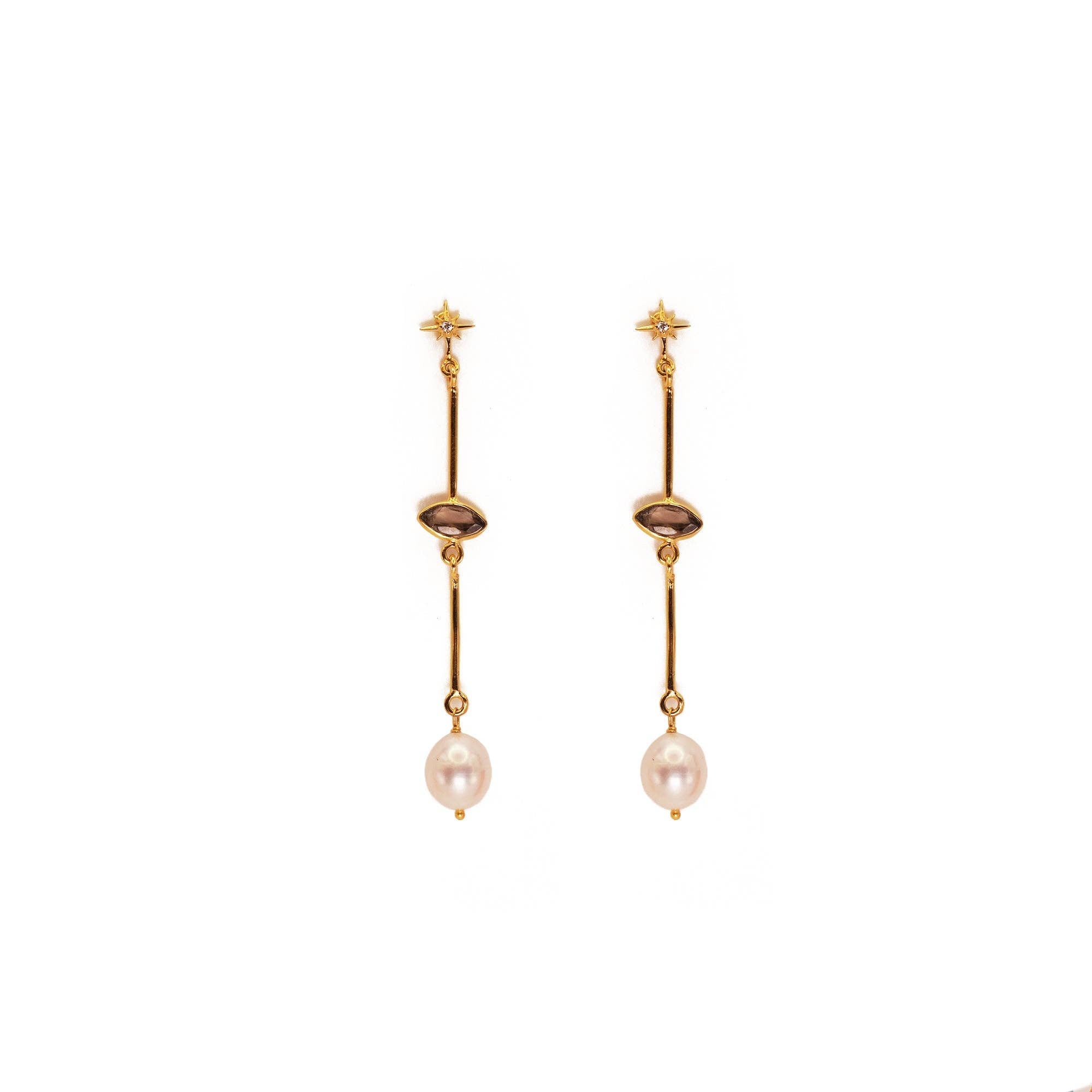 Star Stud Pearl Dangle Earrings - Box Turtle