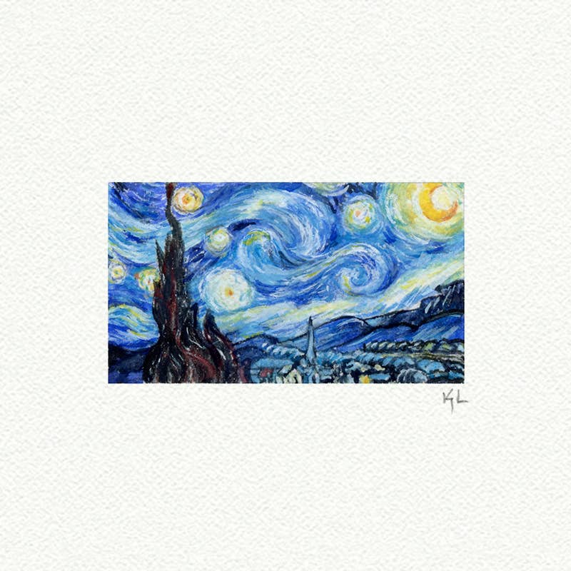 Starry Night Miniature Watercolor Print - Box Turtle