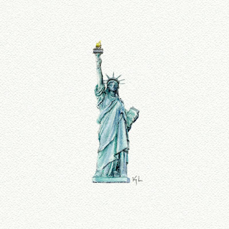 Statue of Liberty Miniature Watercolor Print - Box Turtle